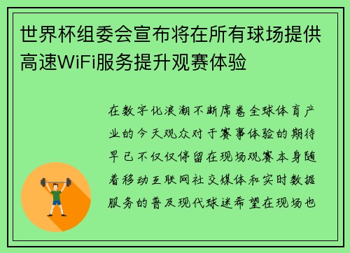 世界杯组委会宣布将在所有球场提供高速WiFi服务提升观赛体验